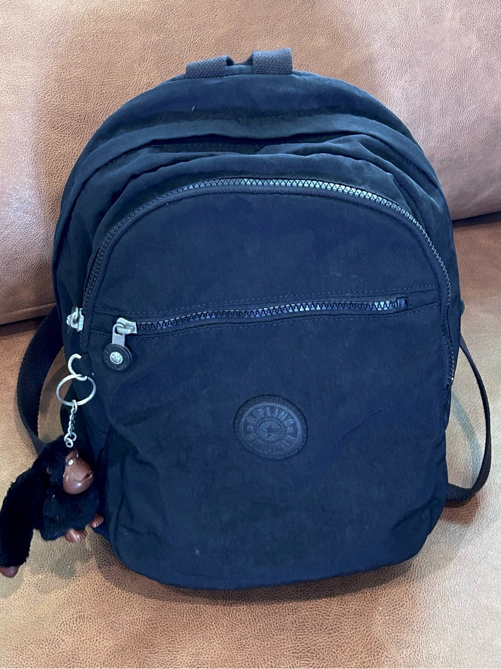 Kipling Challenger Black Tonal Dual Compartment Backpack with Monkey Keychain